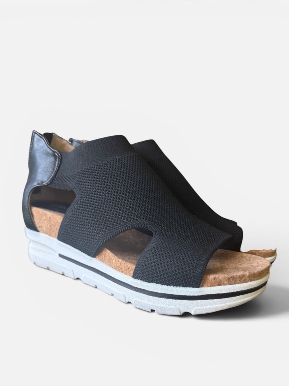 Adrienne Vittadini Black Knit Slip-On Cork Footbed Sandals SPORT size 8